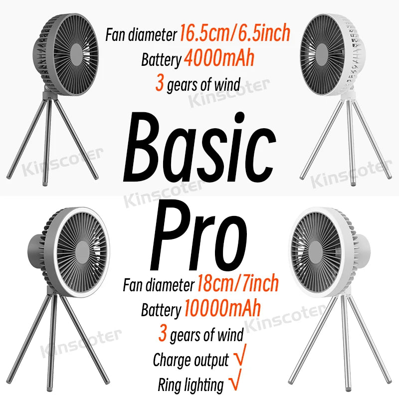 LED Camping Rechargeable Wireless Portable Fan