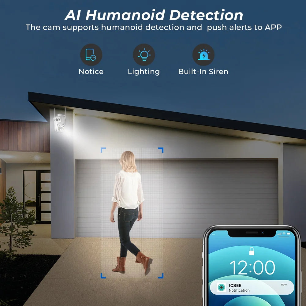 8MP 4K PTZ Wifi Camera Dual Lens with Dual Screen Ai Human iCSee App