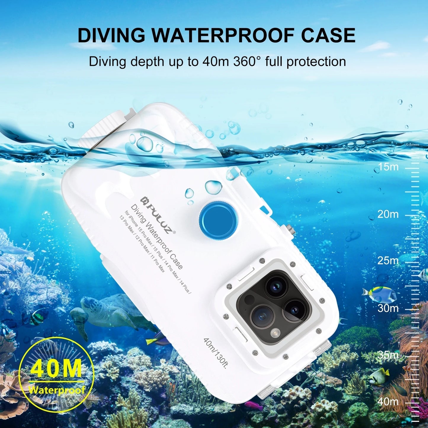 PULUZ 40m/130ft Waterproof Diving Case for all iPhones Pro Max / Plus