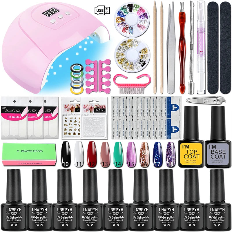 Manicure Set 8ML Gel Nail Polish Kit With LED Nail Lamp