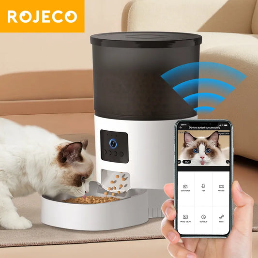 ROJECO pet Dispenser Feeder With Camera Video Smart Voice Recorder Remote Control