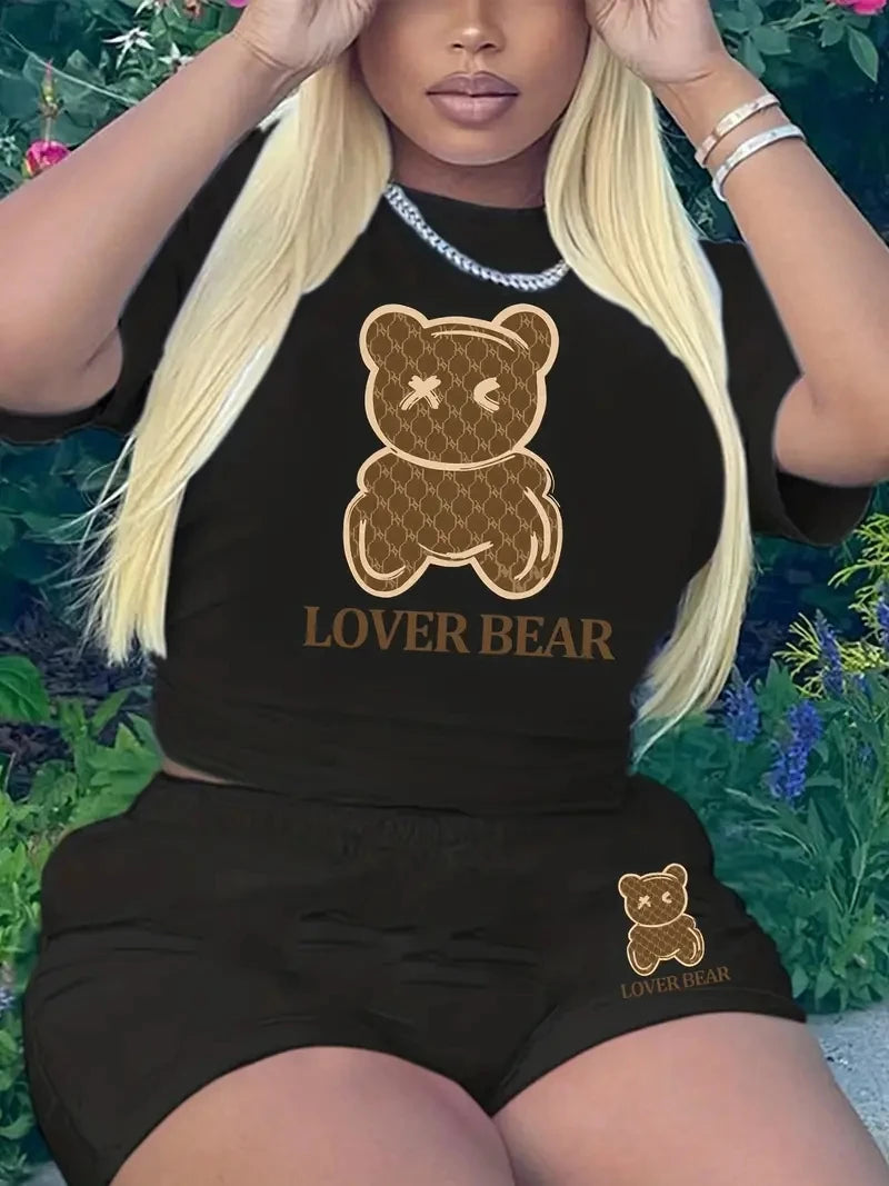 Lover Bear Two Piece Set Comfortable T-shirt & Slim Shots