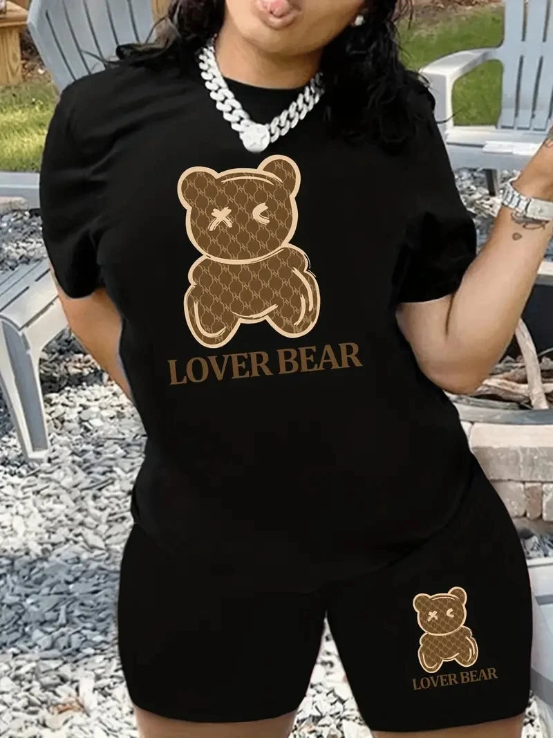 Lover Bear Two Piece Set Comfortable T-shirt & Slim Shots