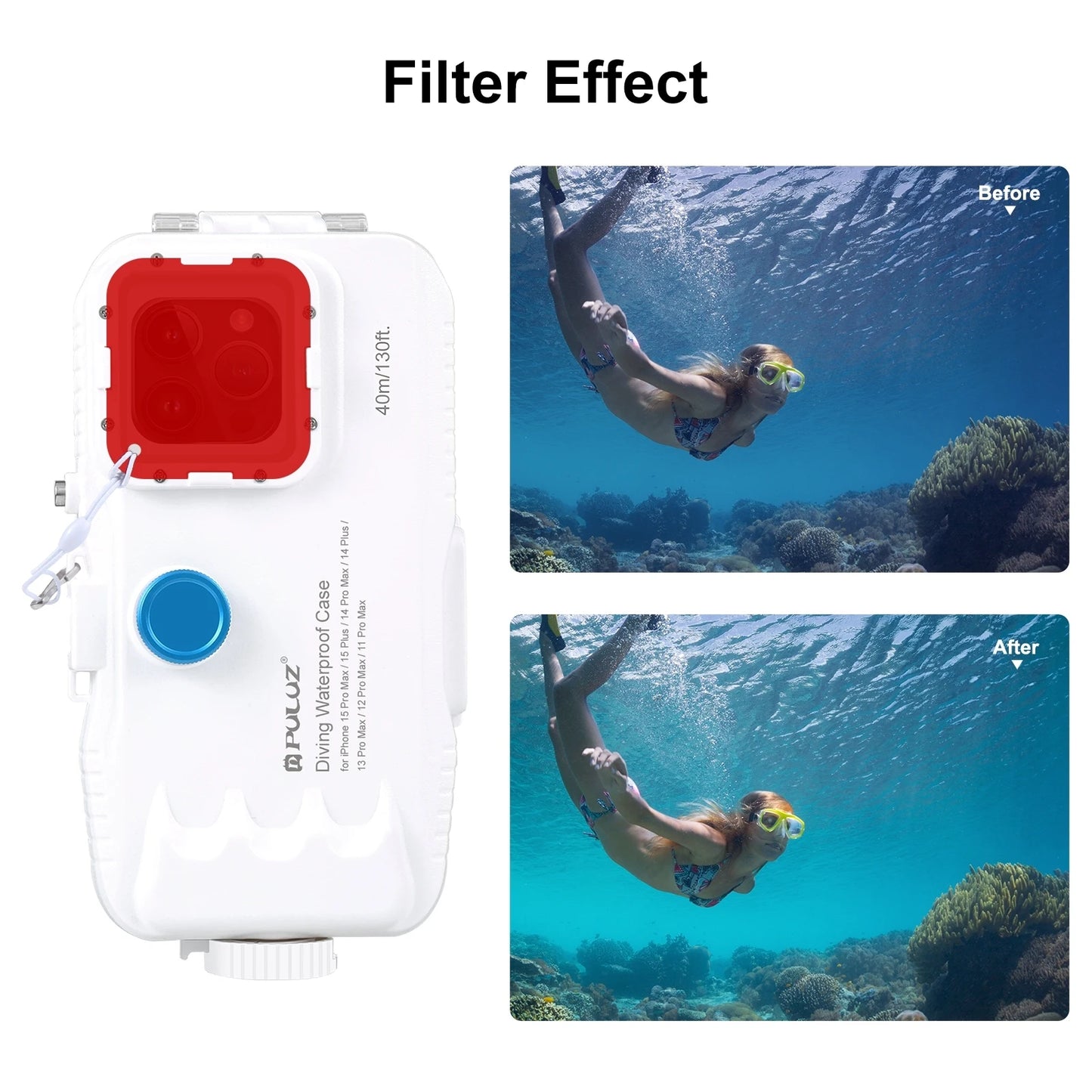 PULUZ 40m/130ft Waterproof Diving Case for all iPhones Pro Max / Plus