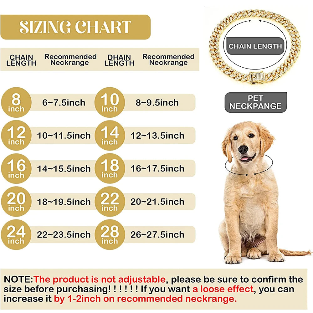Luxury Gold Chain Collar for Small Medium Large Dogs Cats