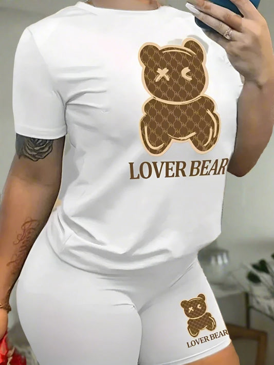 Lover Bear Two Piece Set Comfortable T-shirt & Slim Shots